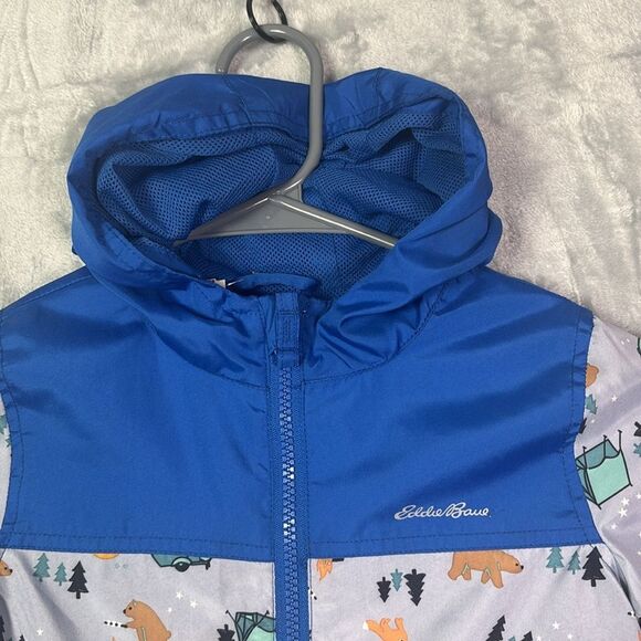 Eddie Bauer Blue Gray Camping Scene Lightweight Hooded Jacket Pockets Size 4T - Picture 2 of 8